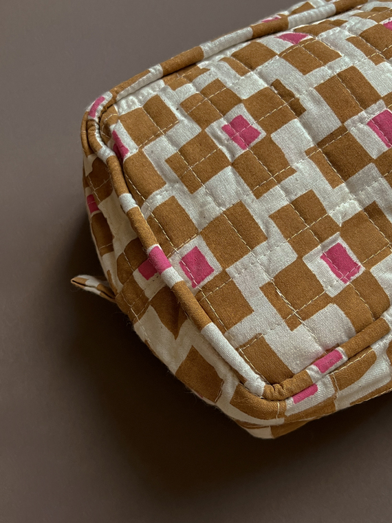 afro art toilet bag pouch organic cotton toilet bag pink block print cover