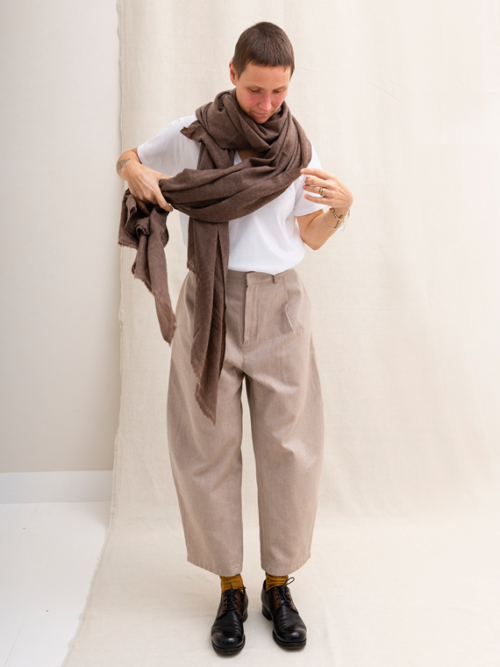 Handmade cashmere scarf chocolate full outfit