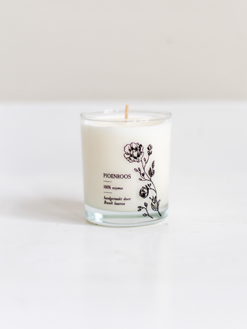 Handmade candle Brandt Soy candle soja kaars pioenroos peony