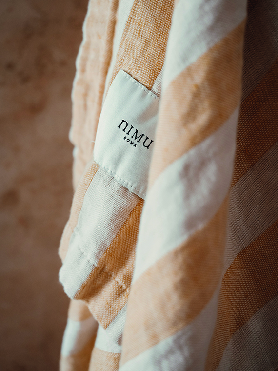 Porto Ercole Beach Towel / Plaid Nimu Roma Linen Beach Towels Linen Towel detail label
