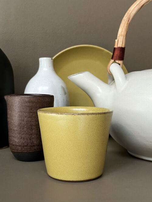coffee cup handmade ceramics fairtrade ceramics color olive cover