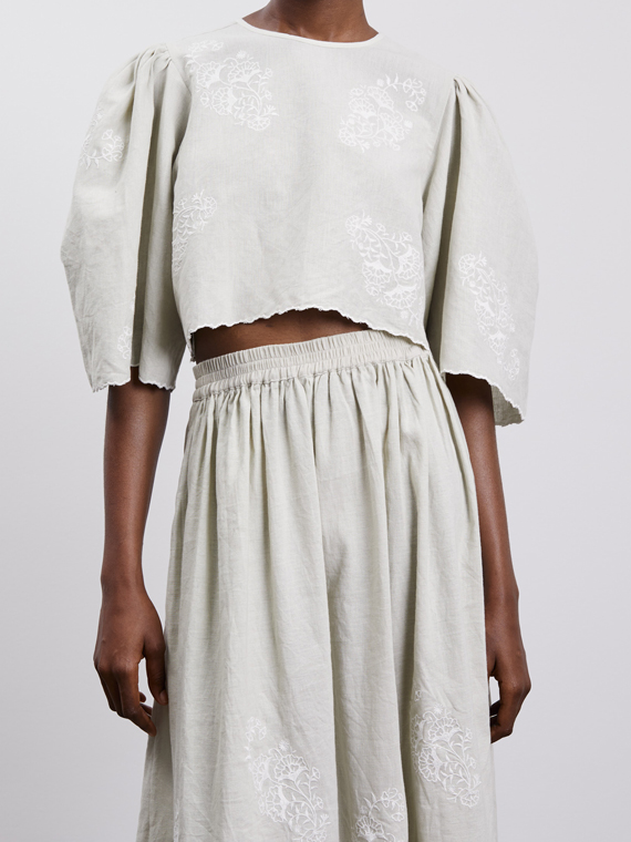 skall studio devi skirt cloud off white grey embroidery detail front