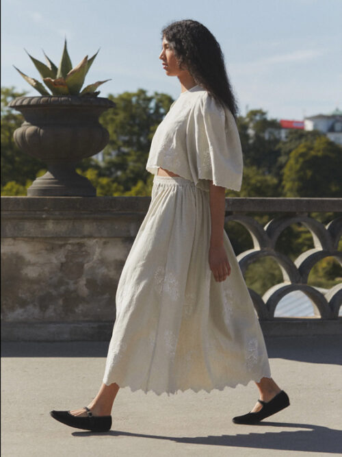 skall studio devi skirt cloud off white grey embroidery runway