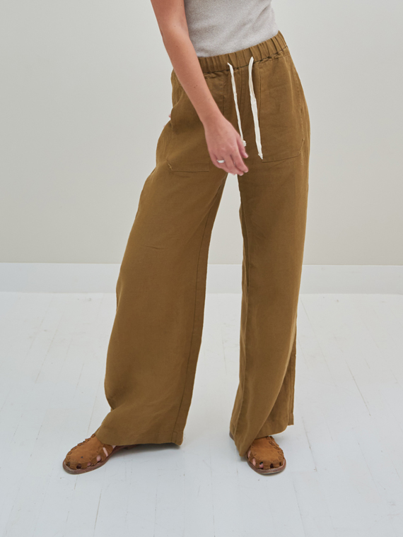 linen pants Stella olive fant shop online detail close front 2
