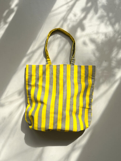 handmade cotton bag canvas India fairtrade stripe bag yellow