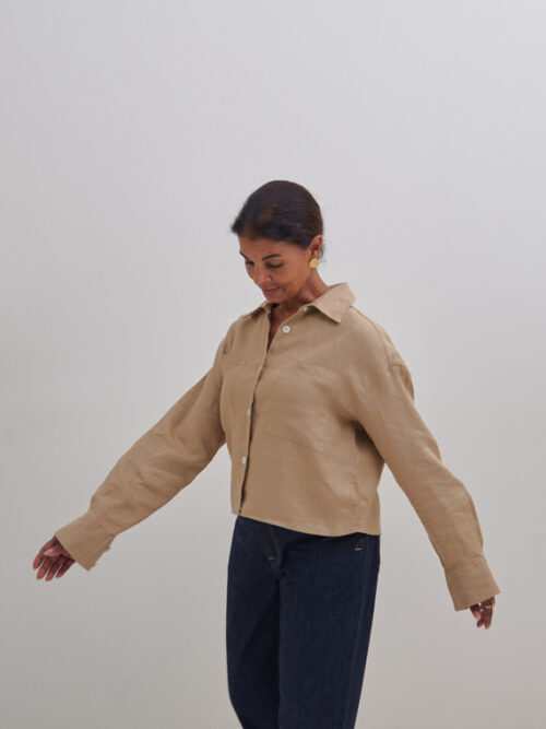kings of indigo shop online Quinn beige linen shirt front