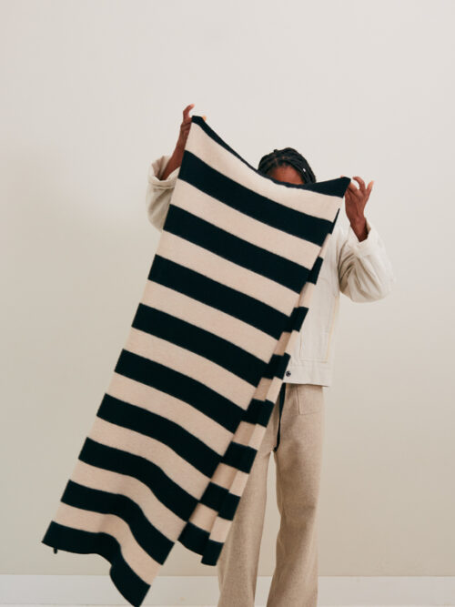 STRIPE BRUSHED BLANKET SCARF BLACK & OATMEAL jo gordon shop online sukha scarves cover
