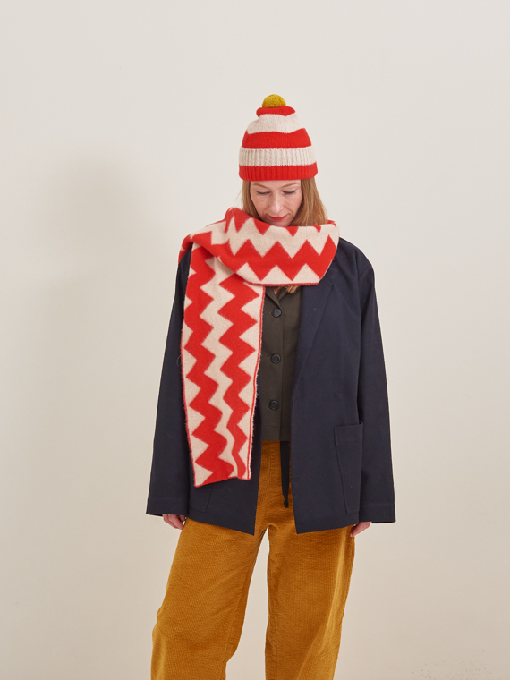 stripe pompom hat jo gordon shop online poppy & oatmeal zigzag scarf poppy oatmeal