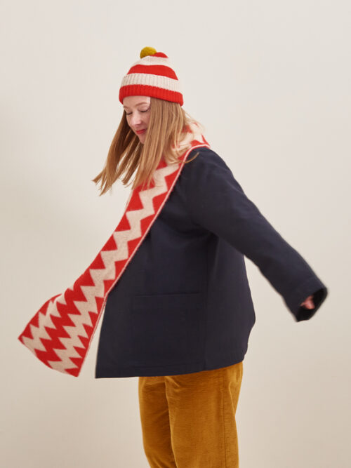 BRUSHED ZIGZAG SCARF POPPY & OATMEAL jo gordon shop online cover