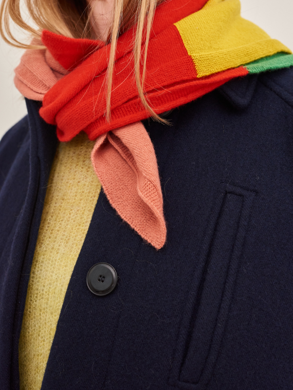 pomandere coat pomandere cabon blue navy woolen jacket detail jo gordon scarf