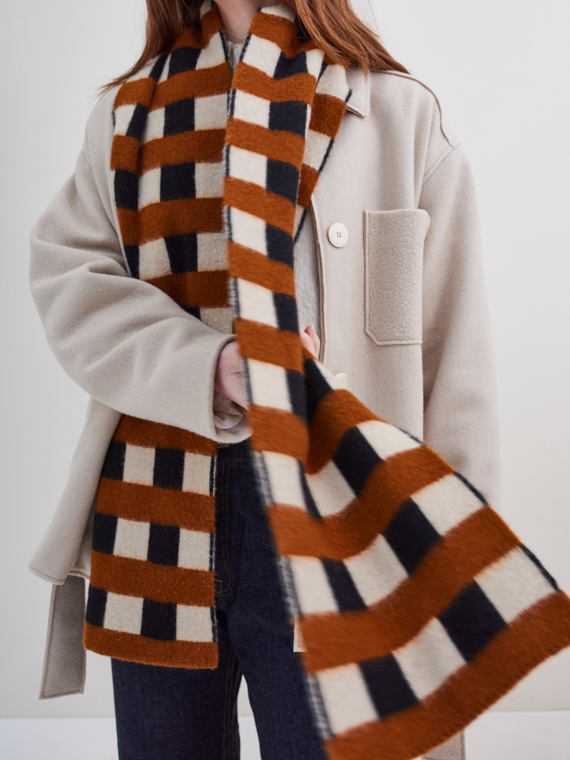 BRUSHED CHECK AND STRIPE SCARF black & oatmeal jo gordon shop online cover