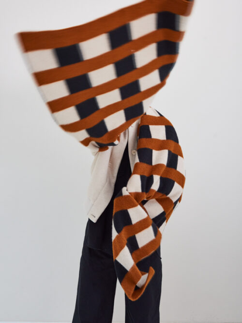 CHECK & STRIPE BRUSHED BLANKET SCARF BLACK & OATMEAL jo gordon shop online