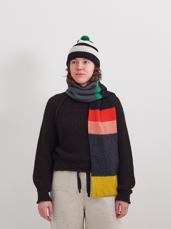stripe pompom hat jo gordon shop online black & oatmeal uneven stripe scarf