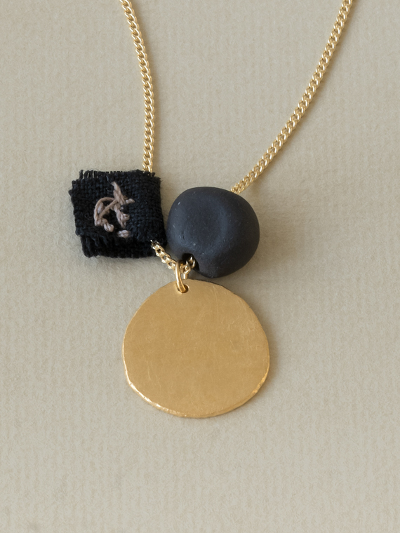 necklace moon gold pebble textile handmade jewellery fant necklace Martine viergever large