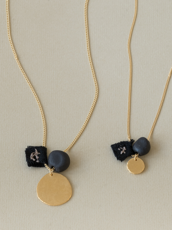 necklace moon gold pebble textile handmade jewellery fant necklace Martine viergever small large