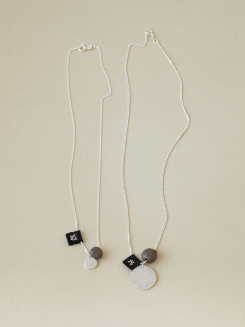 necklace moon silver pebble textile handmade jewellery fant necklace Martine viergever large small