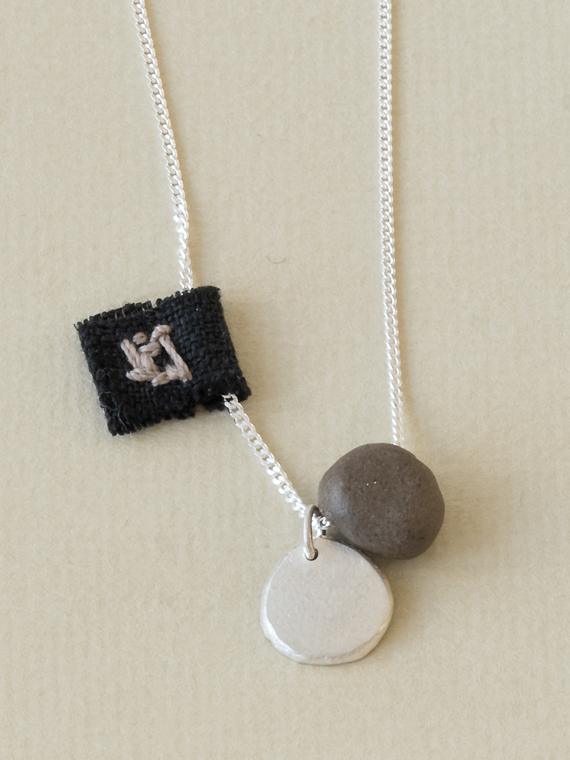 necklace moon silver pebble textile handmade jewellery fant necklace Martine viergever small