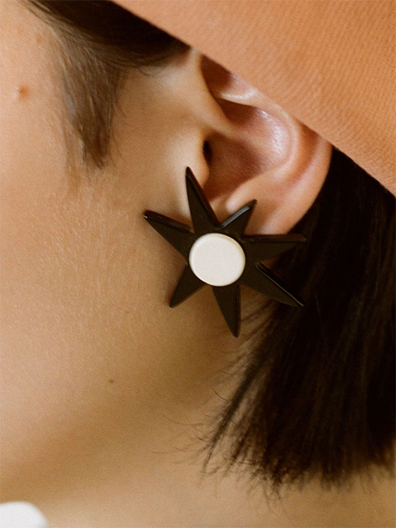 Marisol black earrings APRES SKI jewelry Barcelona based model