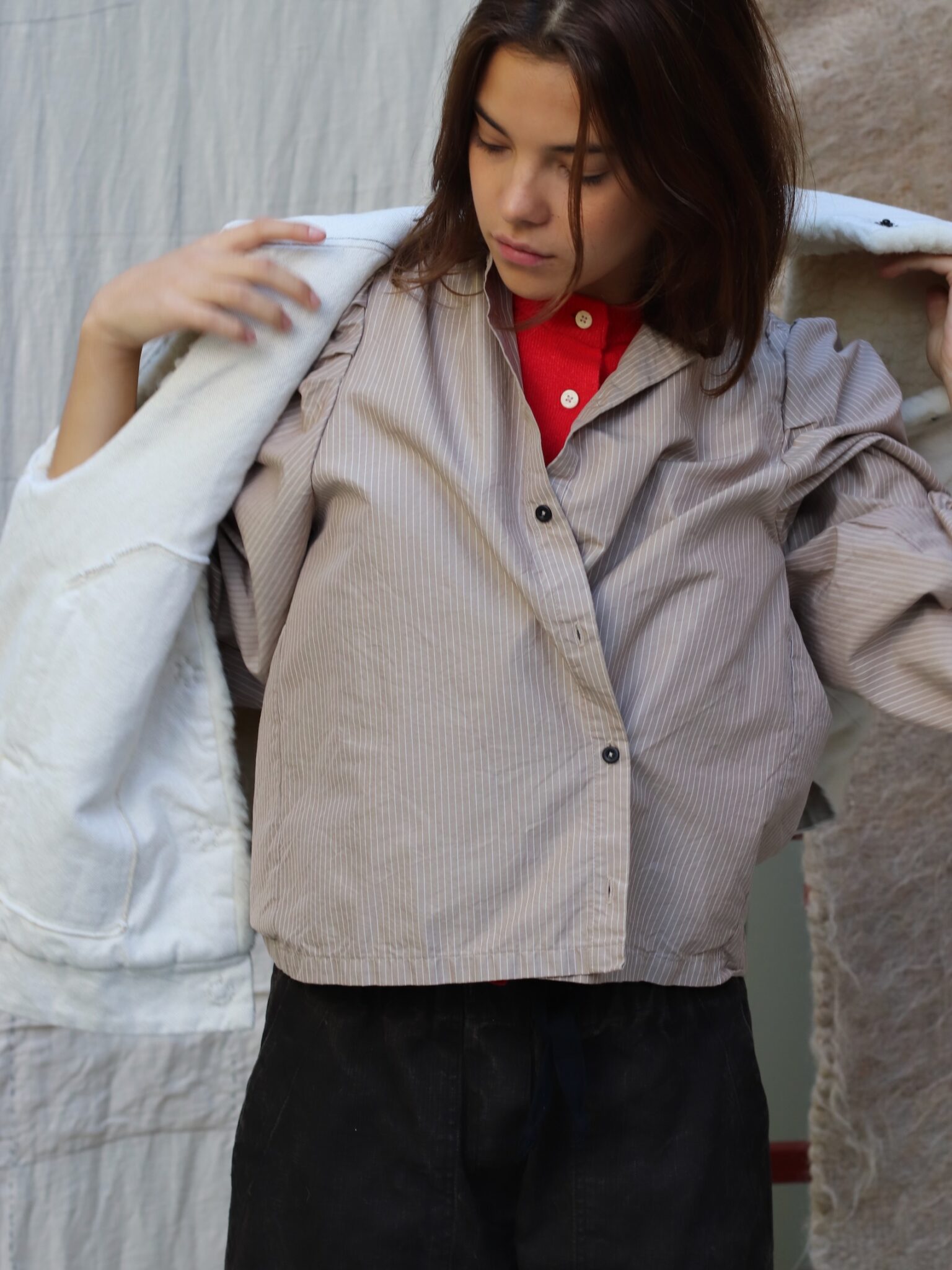gina blouse shirt stripe cotton silk sand fant the netherlands