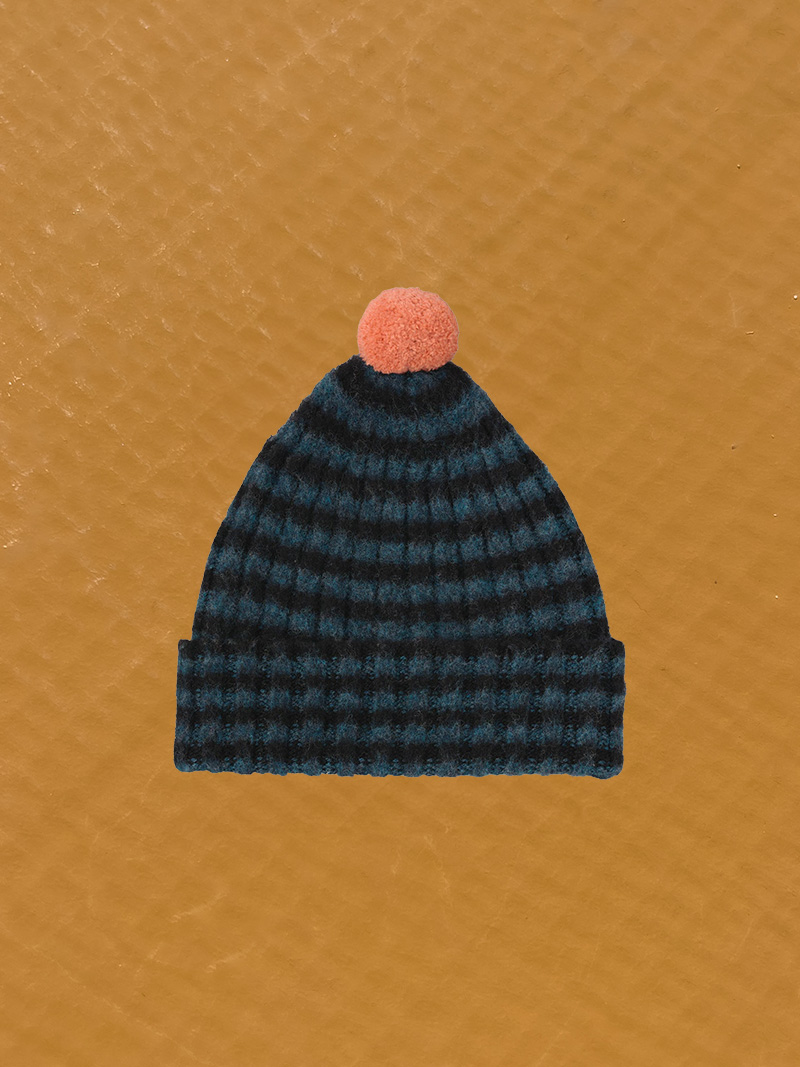 Brushed Stripe Hat Pompon Blue jo gordon shop online
