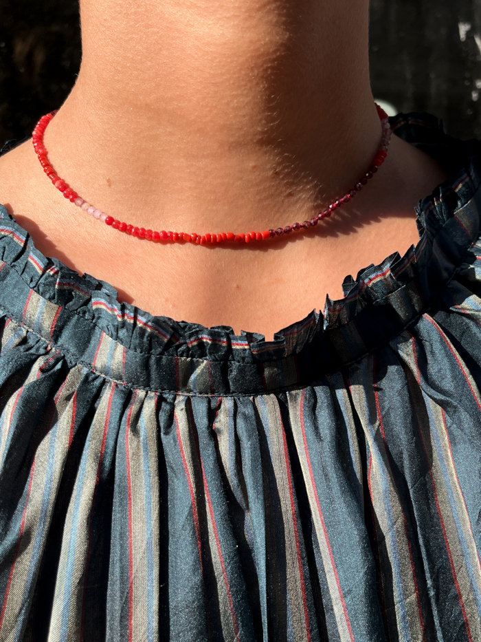 handloom silk shirt Astrid stripe runaway bicycle cover detail