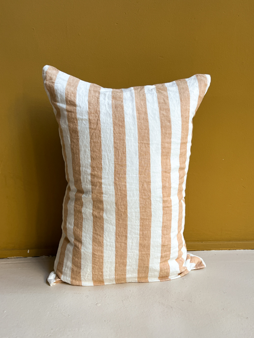 linge particulier Rayure Noisette/Blanc cushion linen cushion French linen cover