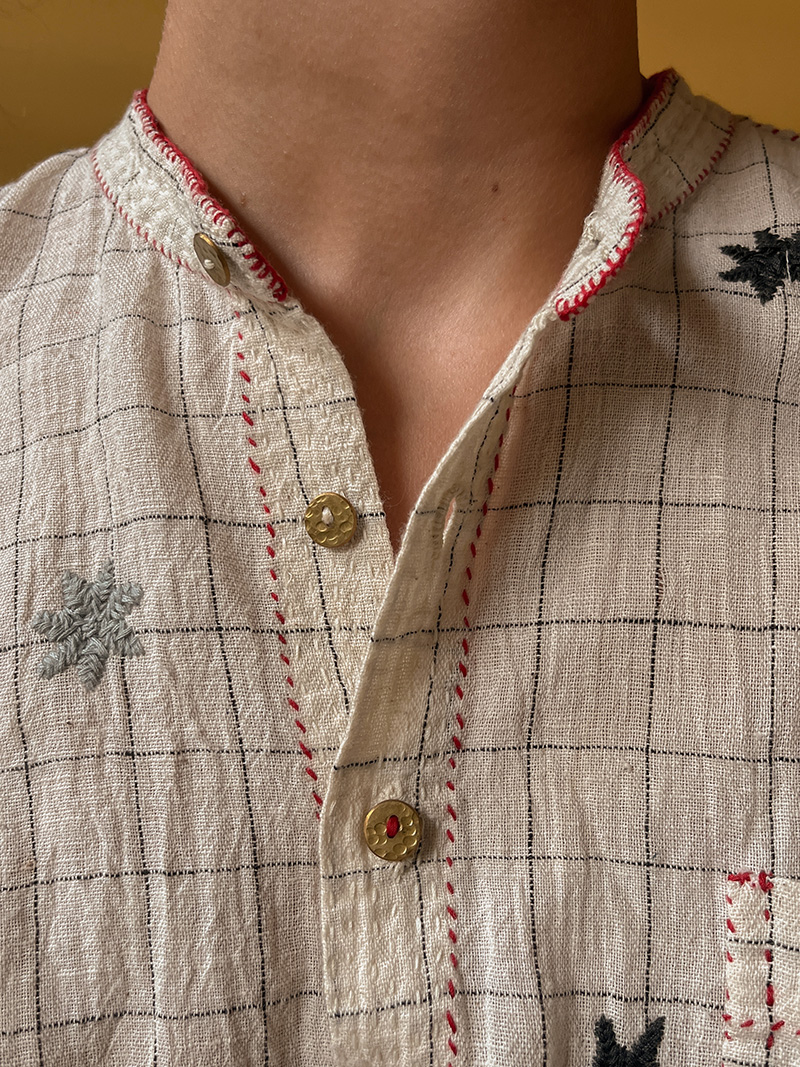 7 patti shirt raasleela Indian shirt handmade shirt embroidery detail close neck