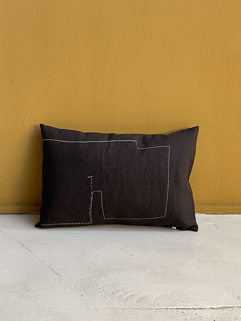 mini cushion spirit graphic chocolate brown linen cushion