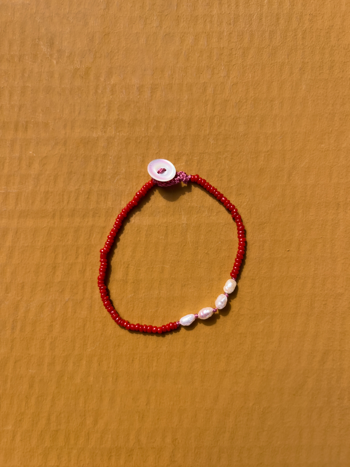 hand knot jewellery beads bracelet scarlet glass beads red bracelet vintage pearls