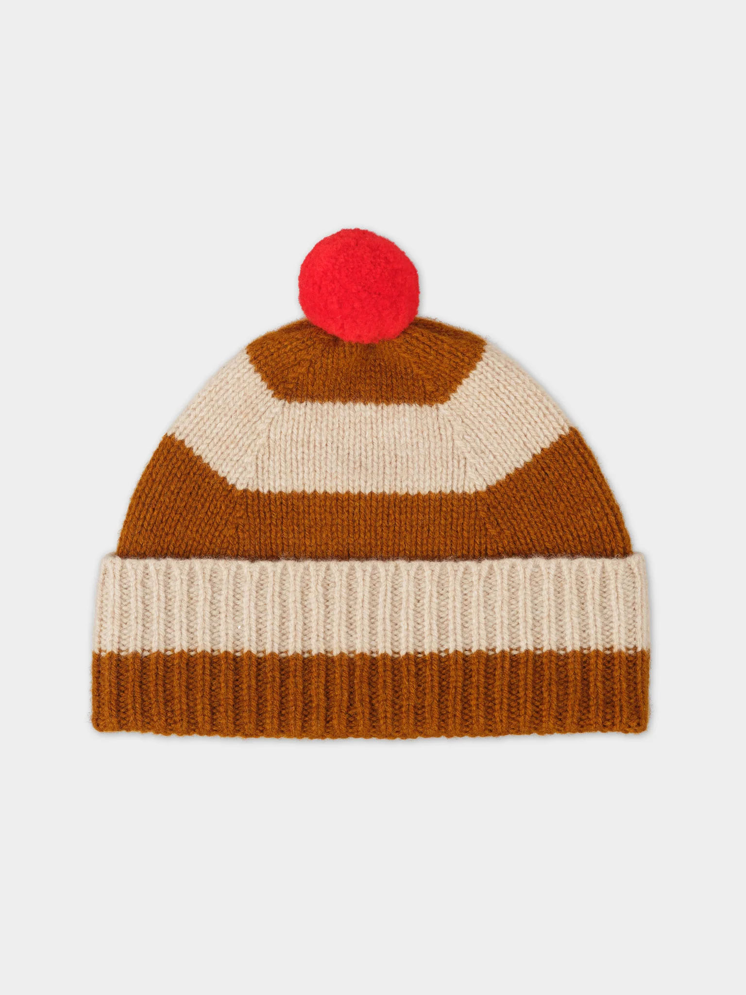 stripe pompom hat cumin & oatmeal jo gordon lamb wool