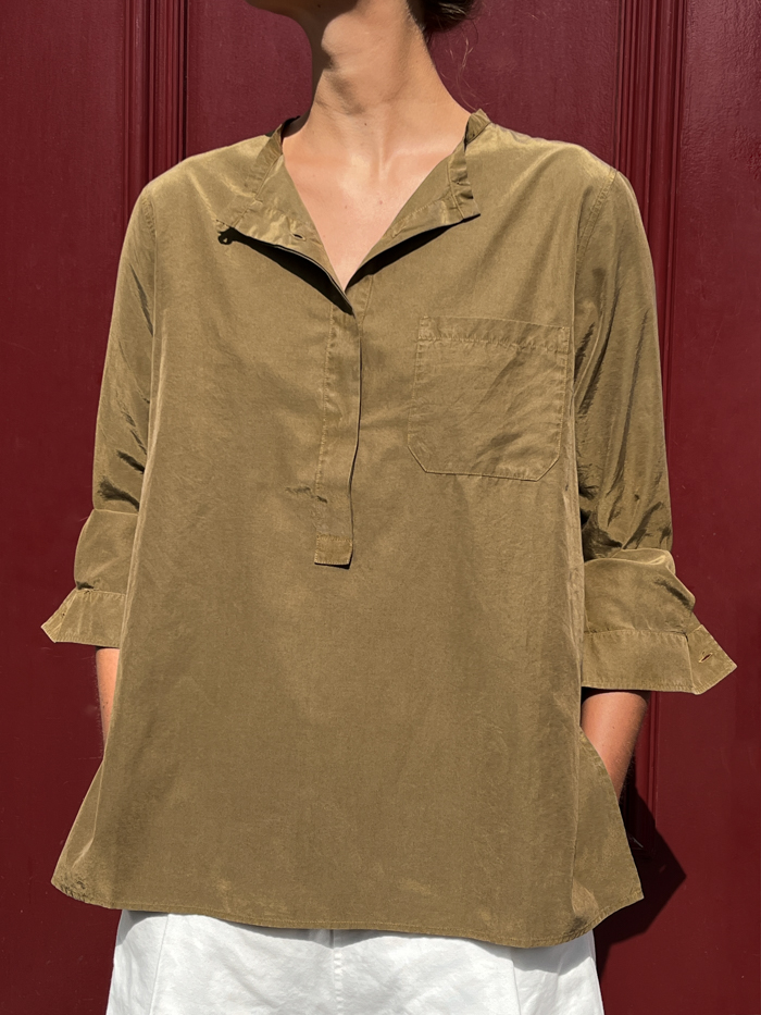 pomandere blouse pomandere shirt cotton silk shirt olive no collar cover
