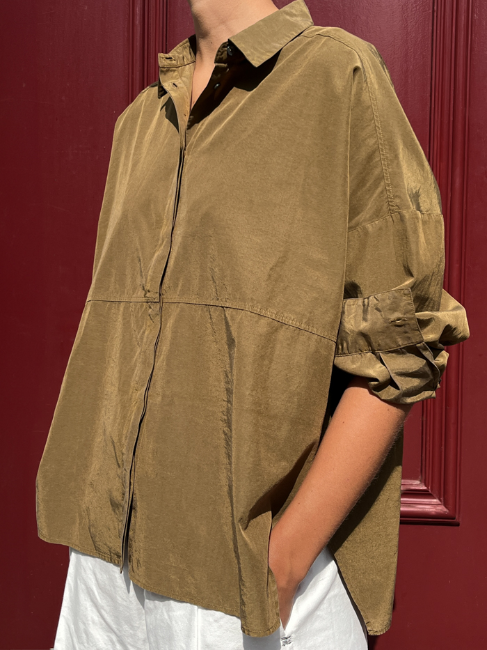 pomandere blouse pomandere shirt cotton silk shirt olive collar
