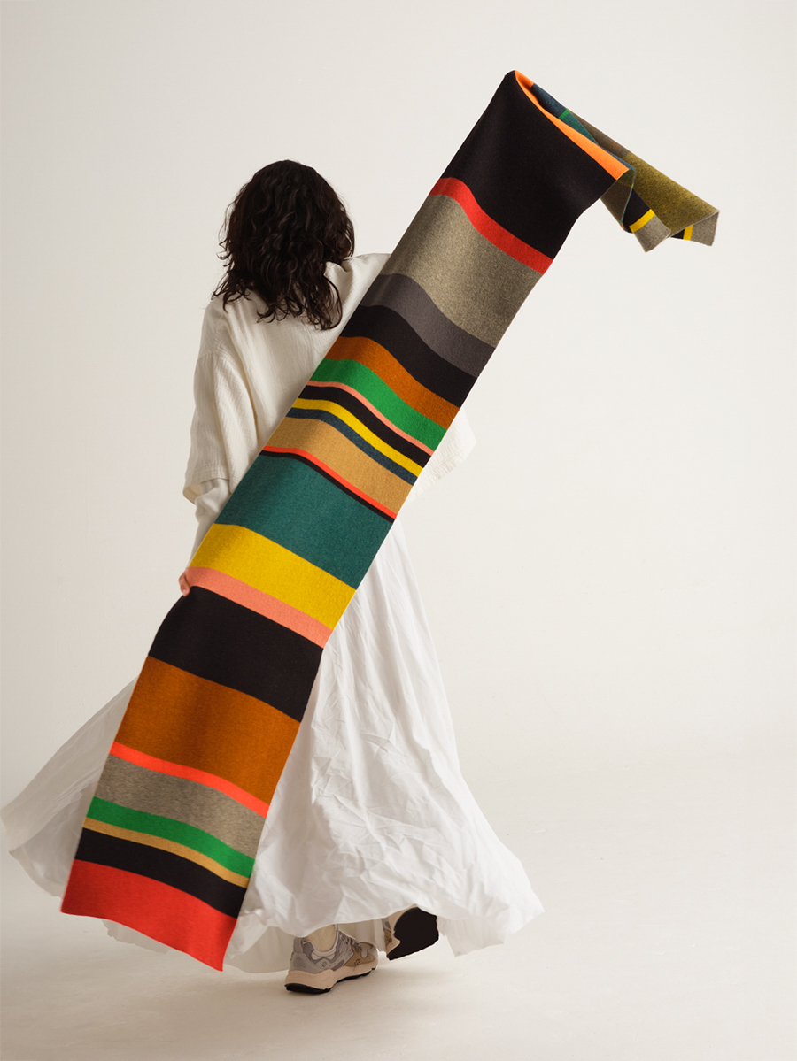 jo gordon lamb wool scarf large uneven stripe multicolour model