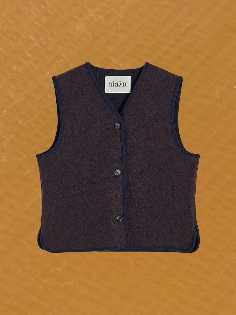 Hilda Vest navy melange pure merino wool aiayu cover packshot