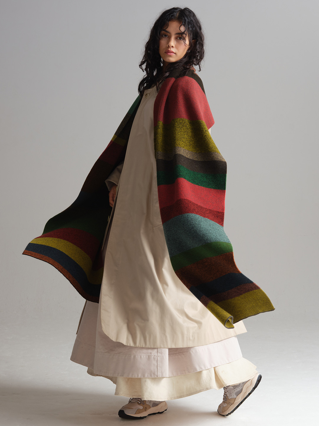 Jo gordon lamb wool LARGE TWEED STRIPE SCARF MULTICOLOUR