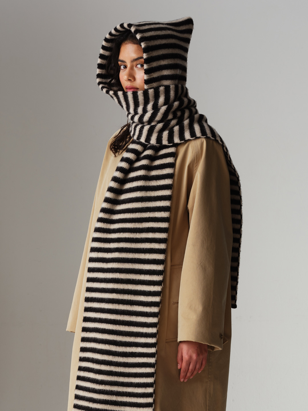 Striped Brushed Hood Scarf Jo Gordon Lamb Wool