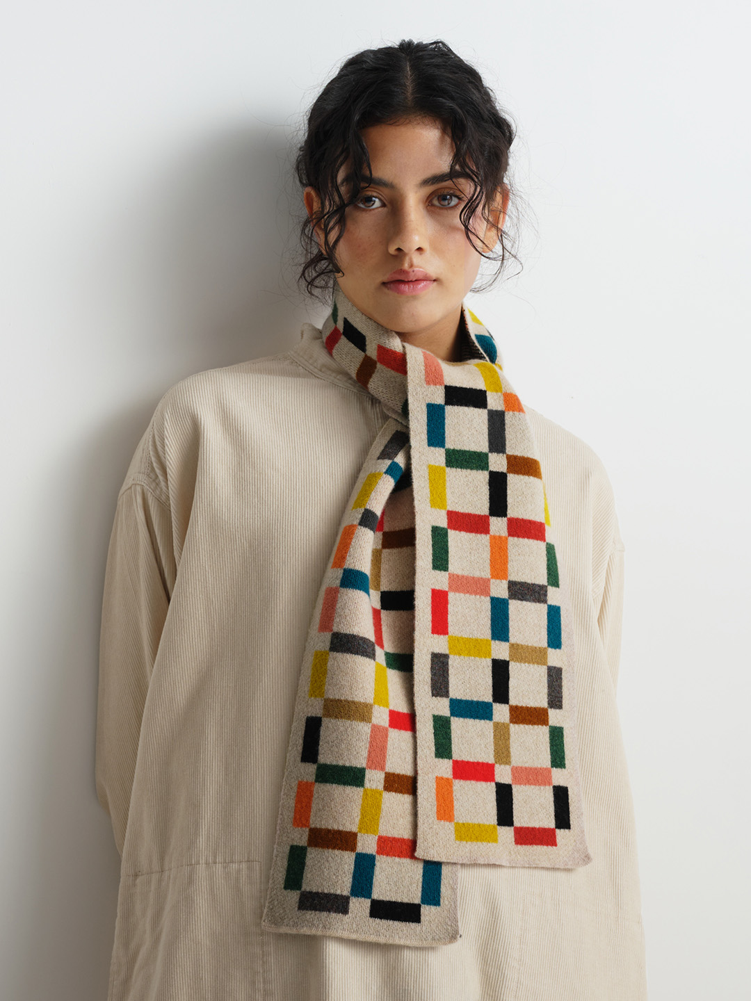 SMALL MULTICOLOUR GRID SCARF jo gordon shop online model