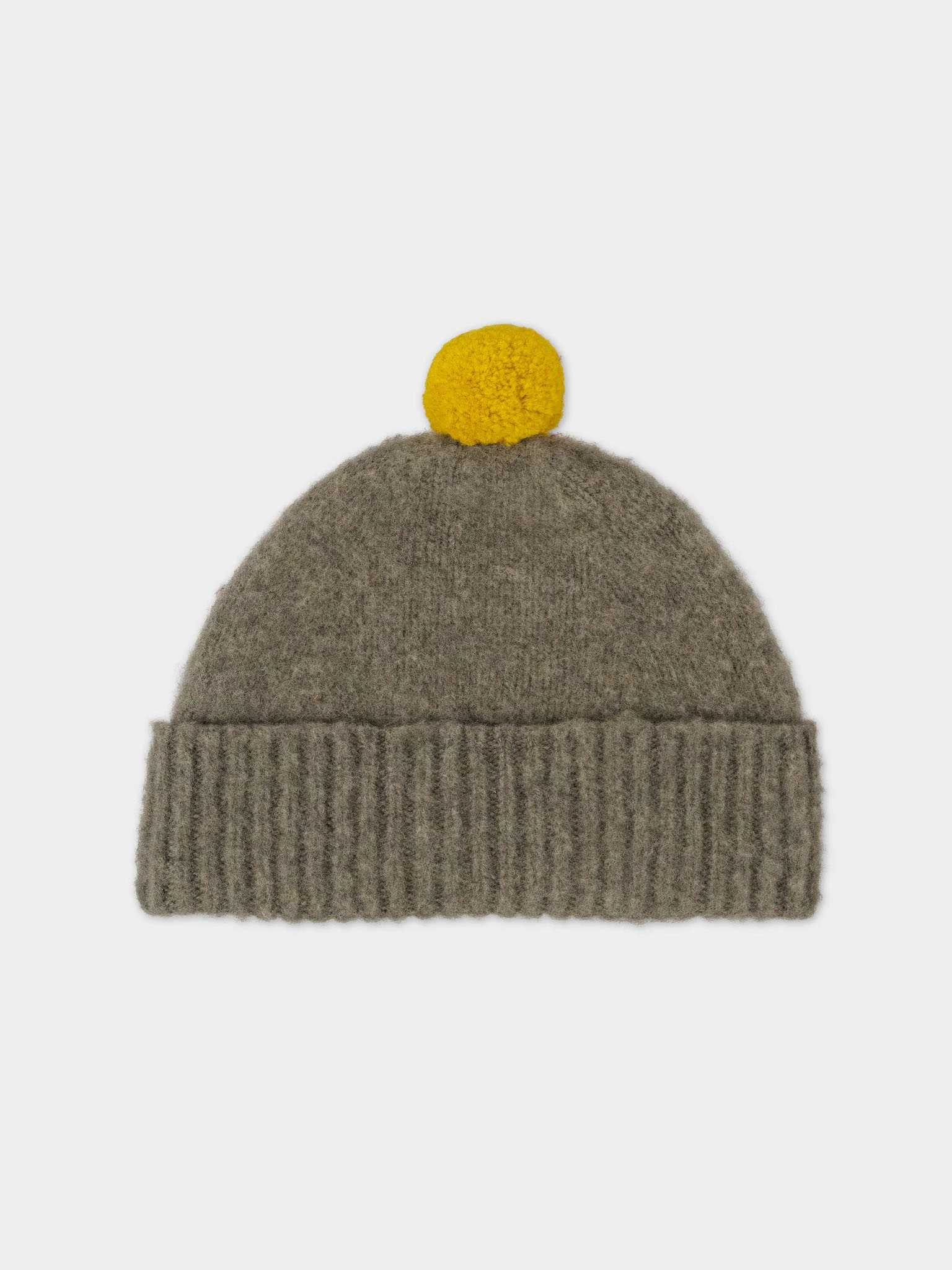 BRUSHED PLAIN HAT CONTRAST POMPOM MOSS jo gordon lambs wool