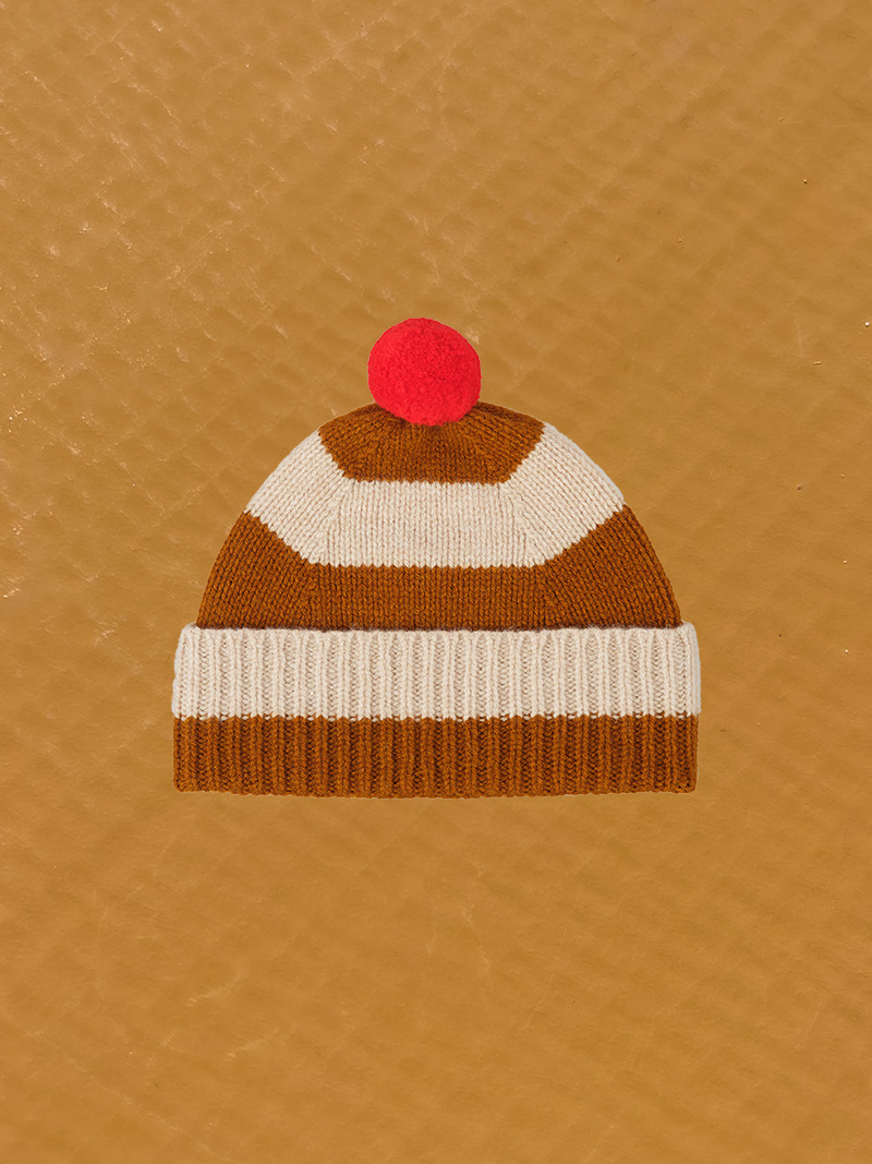 stripe pompom hat cumin & oatmeal jo gordon lamb wool