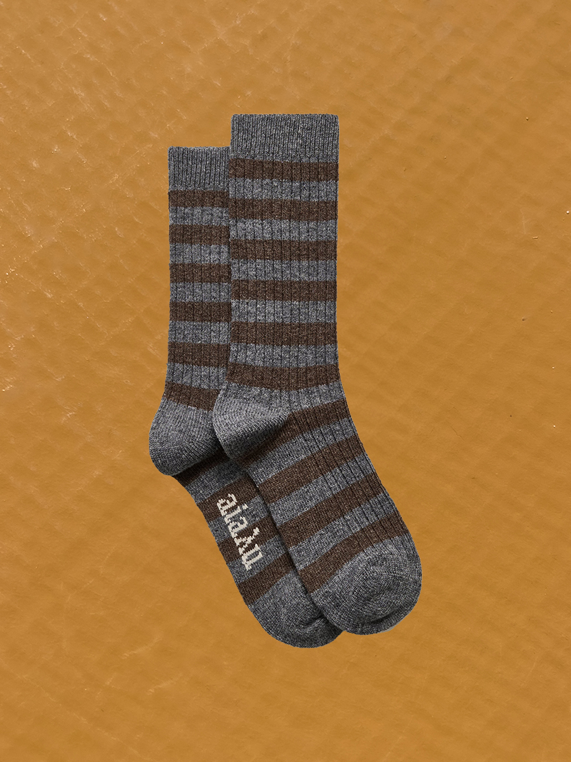 striped cashmere socks aiayu mix beige mix grey