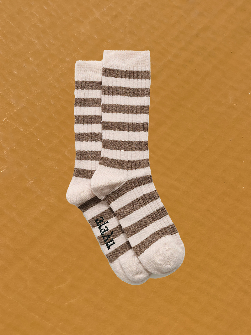 striped cashmere socks aiayu mix beige mix grey