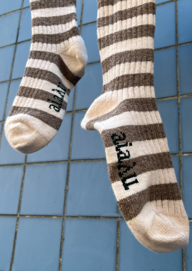 striped cashmere socks aiayu mix beige mix grey