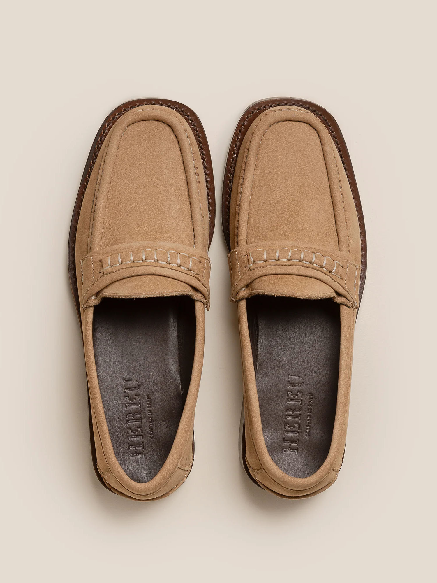 BORADA BORDÓN NOBUCK caramel calf leather hereu craftsmanship handmade moccasin