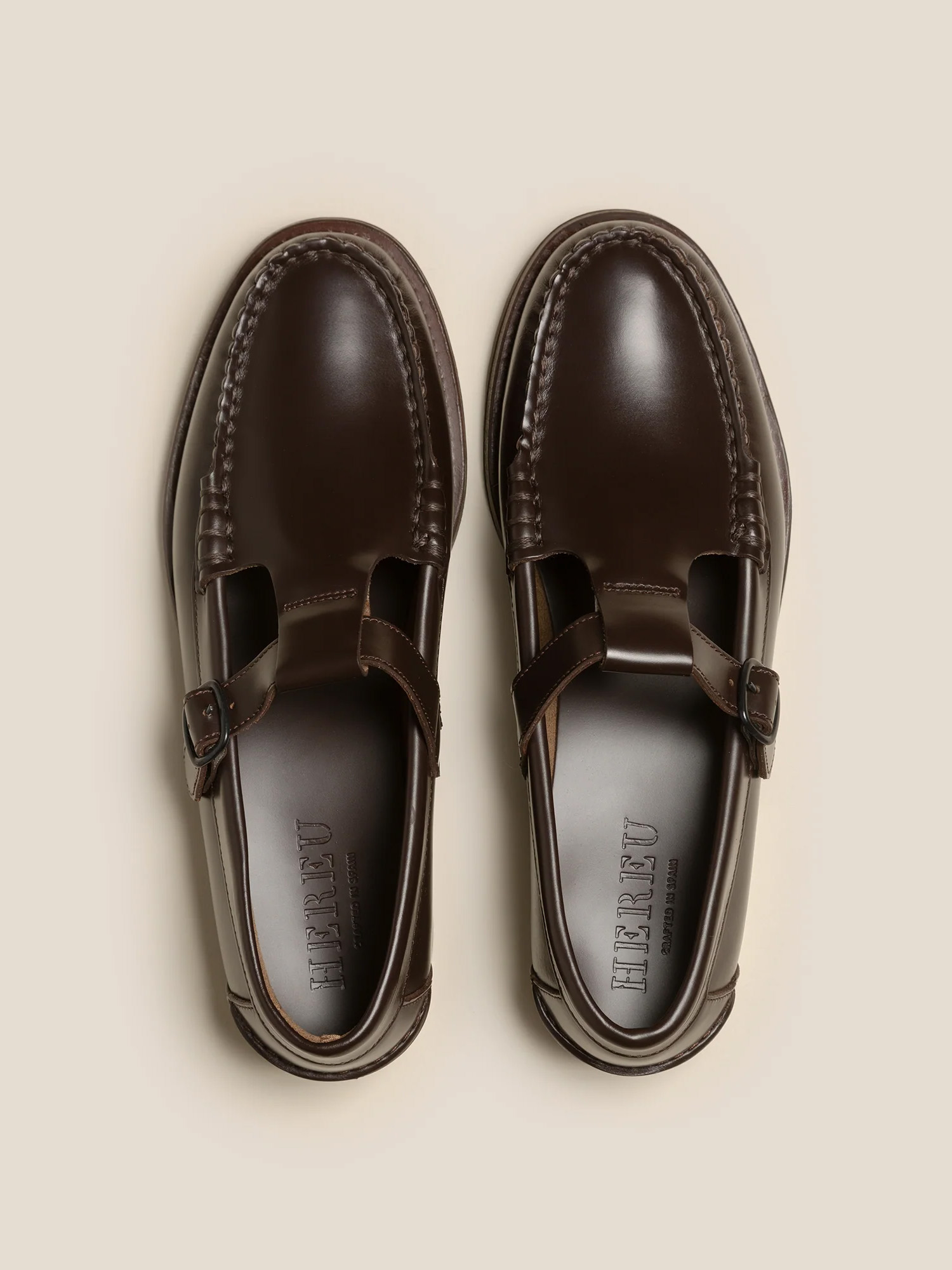 t-bar loafer hereu calf leather spain dark brown craftsmanship handmade moccasin