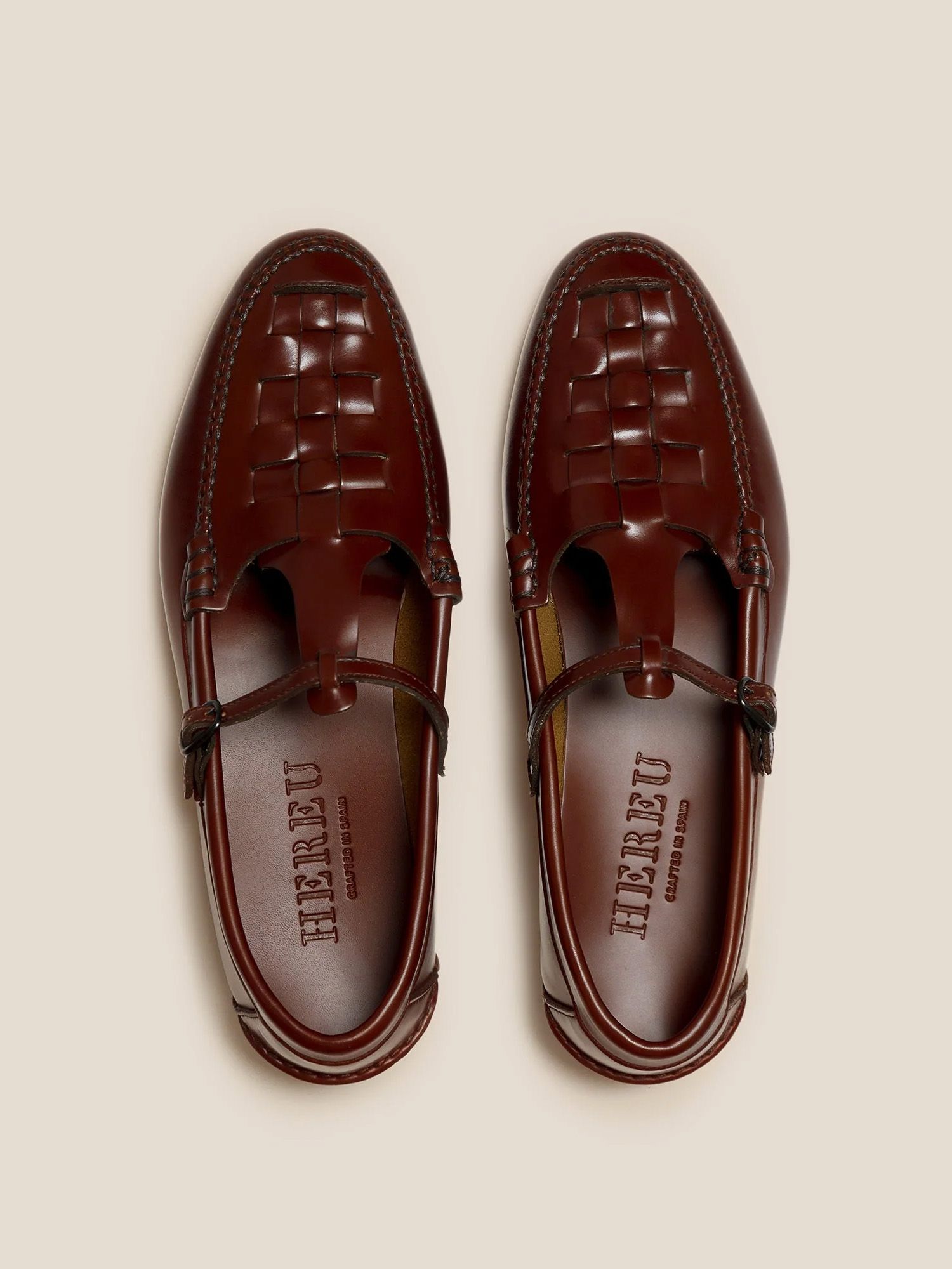 maqueda t-bar loafer calf leather russet interwoven hereu spain craftsmanship handmade