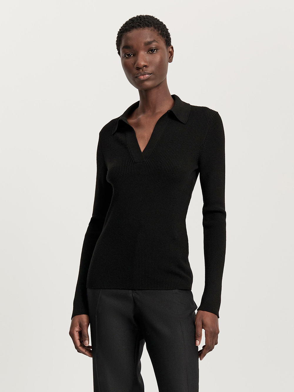 noa polo blouse merino wool black aiayu shop online cover