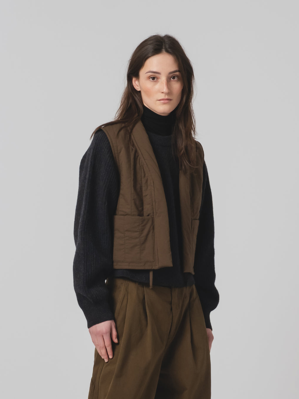G.O.D CORK VEST QUILTED COTTON JAVA BROWN girls of dust shop online side