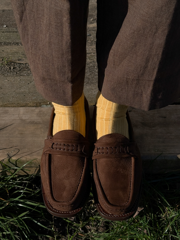 BORADA BORDÓN NOBUCK brown calf leather hereu craftsmanship handmade moccasin cover