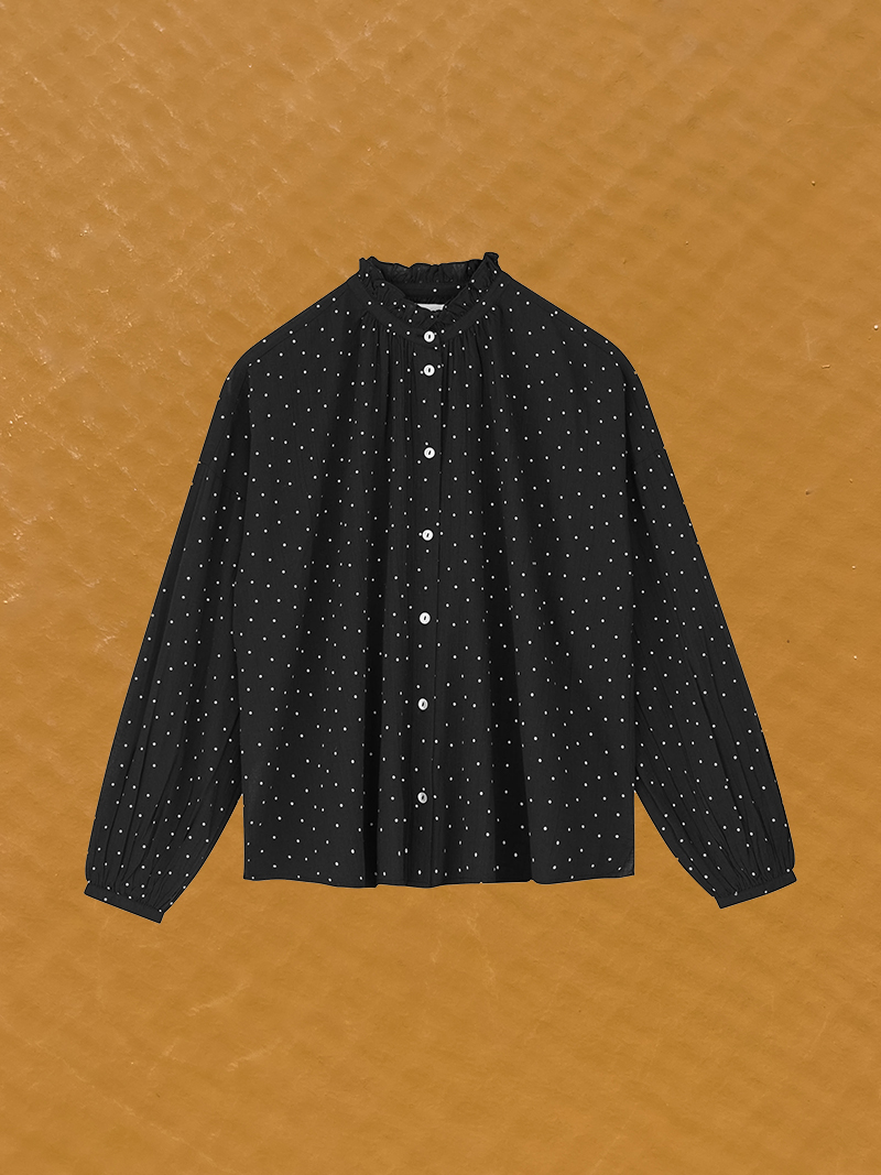 hannah shirt black white dot gots cotton india skall studio denmark