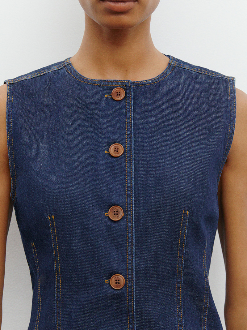 tammy vest indigo blue cotton gots turkey skall studio denmark